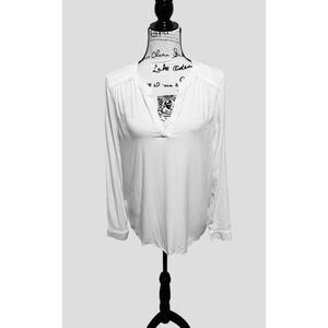 ICHI White IHMAIN LS2 Split V-Neck Viscose Blouse Size 38 (US 6/8)